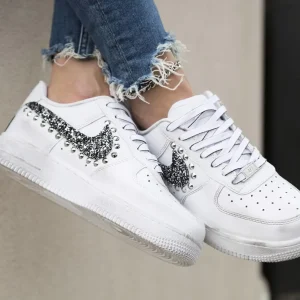 Nike Air Force 1 '07  Black Silver Glitter Borchie & Lacci Cartoon