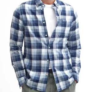 Barbour Camicia Uomo Msh5450 Hillroad Tailored Shirt Blu