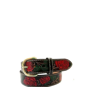 stampa rose rosse dipinta a mano EL CHARRO Cintura Unisex E198 Marrone