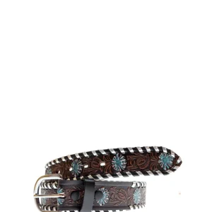 stampa fiori blu infilata argento EL CHARRO Cintura Unisex E701 Marrone