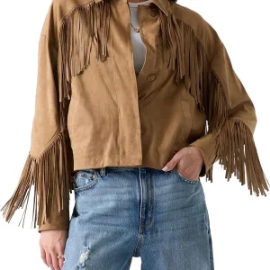 LS IBBY FRINGE JKT Guess Giubbino Donna W6gl45 W2466 Cammello