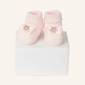 Babbuccia in Cotone con Fiocco in Raso e Stella Strass per Neonato | Tinta Unita | Confezione da 1 Paio | 41923