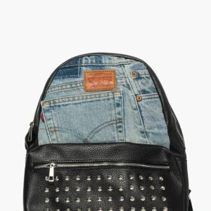 Zaino in jeans e nero con borchie