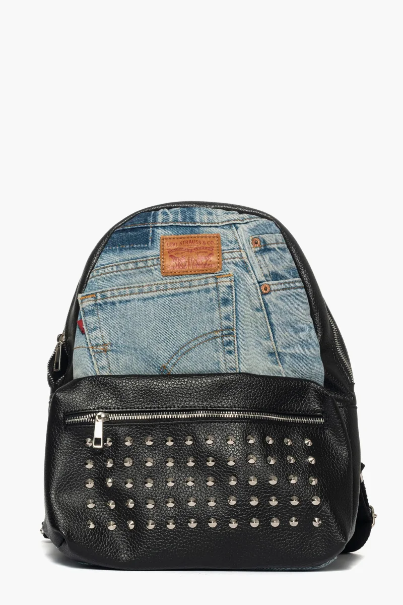 Zaino in jeans e nero con borchie - immagine 2