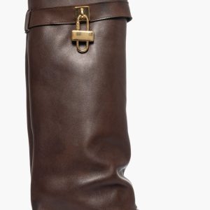 Stivali pelle testa di moro con risvolto e accessorio oro Cinzia 10