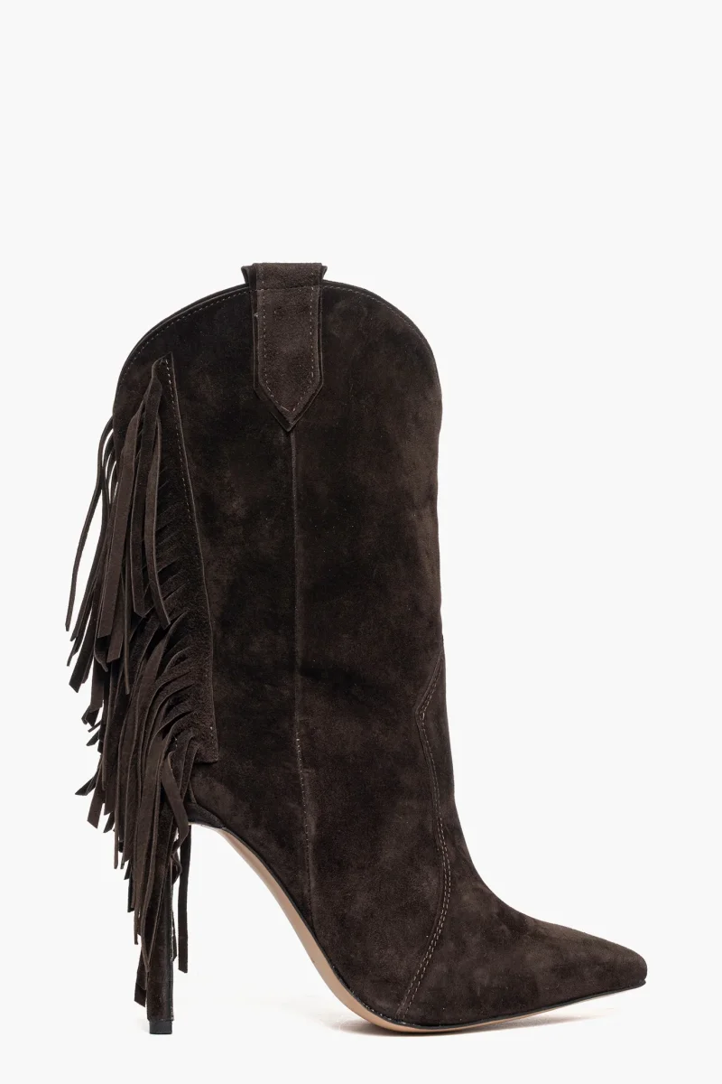 Stivaletti Sidney 14 camoscio cioccolato con frange - immagine 2