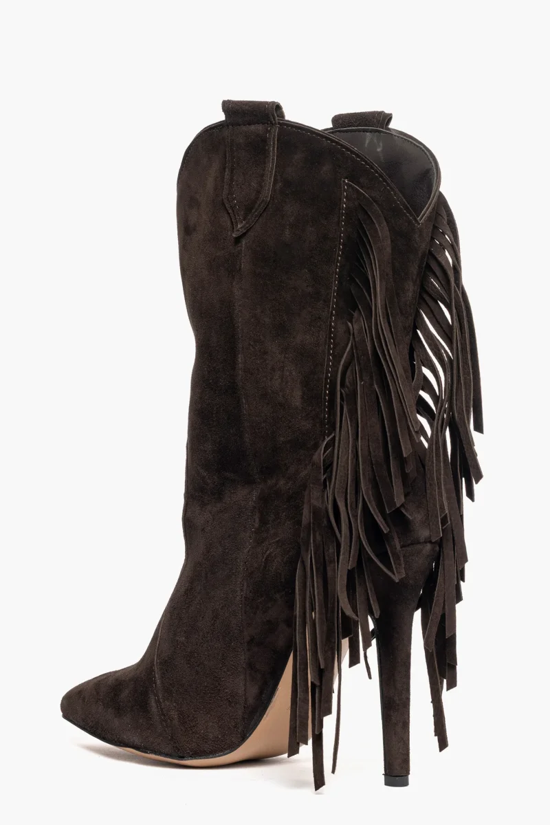 Stivaletti Sidney 14 camoscio cioccolato con frange - immagine 5