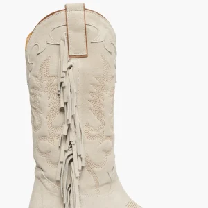 Stivale 297 camoscio beige con ricamo e frange