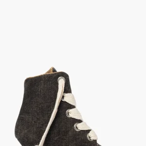 Stivaletto in denim nero slavato con lacci College