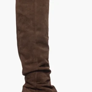 Stivale sopra al ginocchio camoscio cioccolato rialzo interno Londra 4