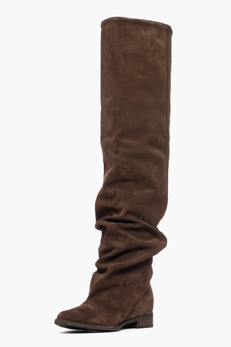 Stivale sopra al ginocchio camoscio cioccolato rialzo interno Londra 4 - immagine 4