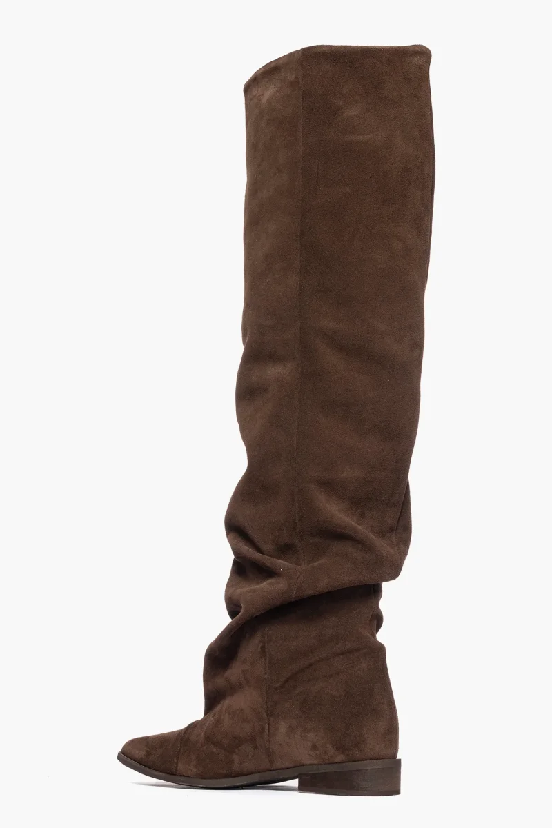 Stivale sopra al ginocchio camoscio cioccolato rialzo interno Londra 4 - immagine 5