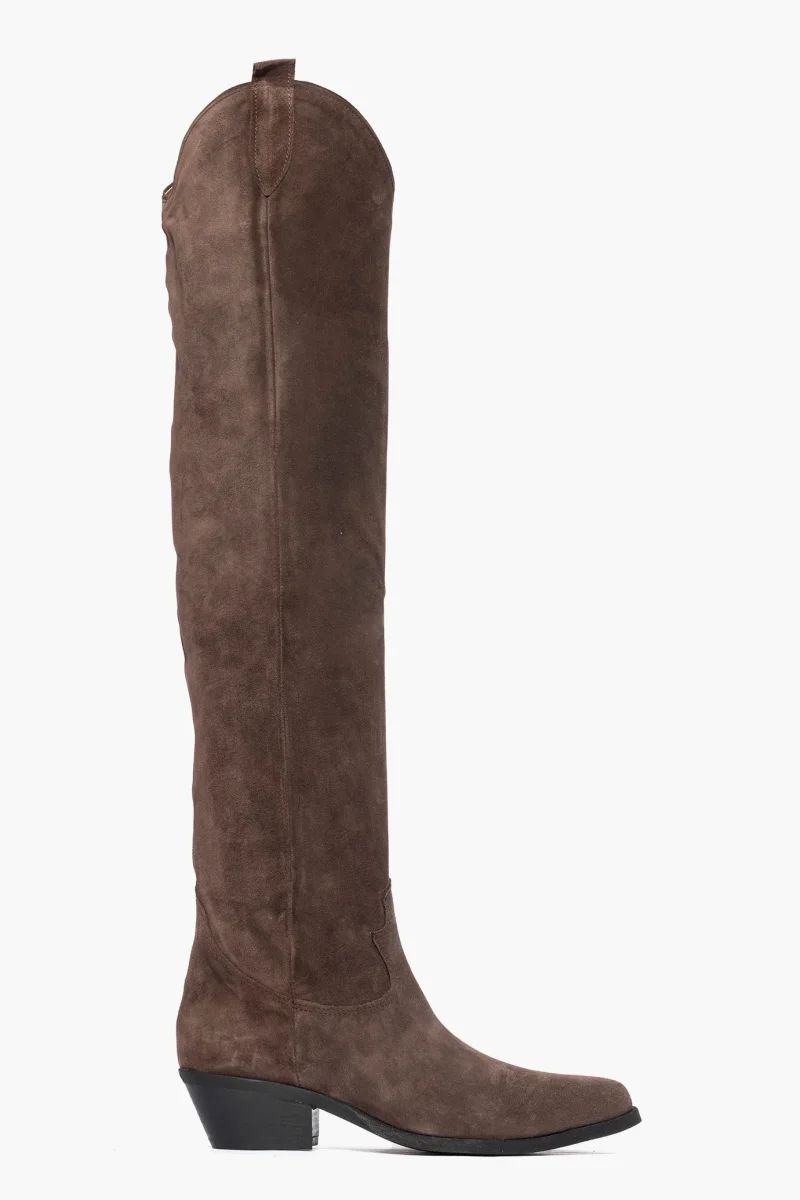 Stivale sopra al ginocchio camoscio cioccolato Oldwest 11 - immagine 2