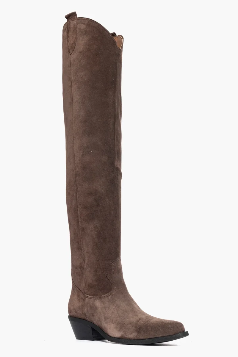 Stivale sopra al ginocchio camoscio cioccolato Oldwest 11 - immagine 3