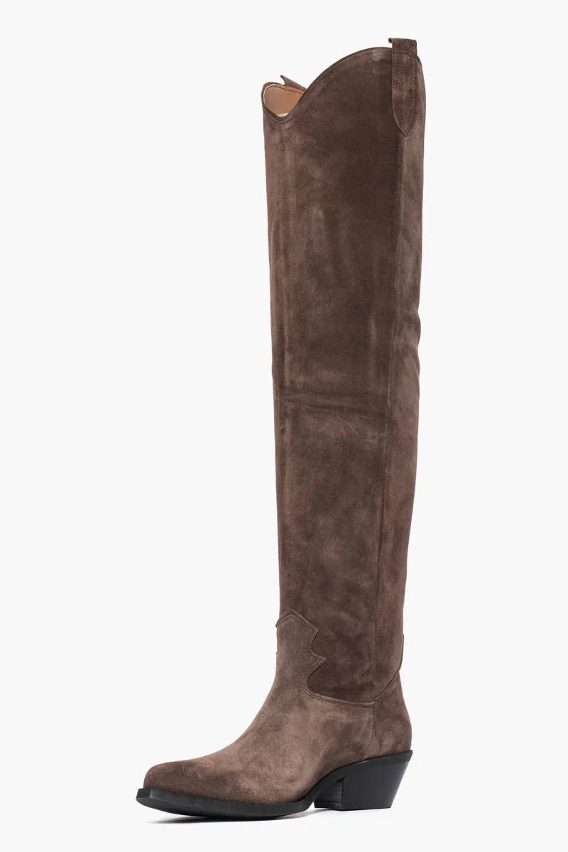 Stivale sopra al ginocchio camoscio cioccolato Oldwest 11 - immagine 4