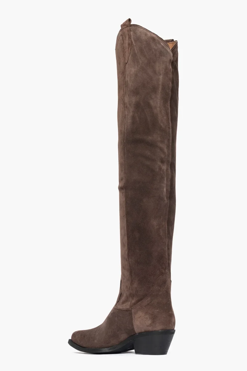 Stivale sopra al ginocchio camoscio cioccolato Oldwest 11 - immagine 5