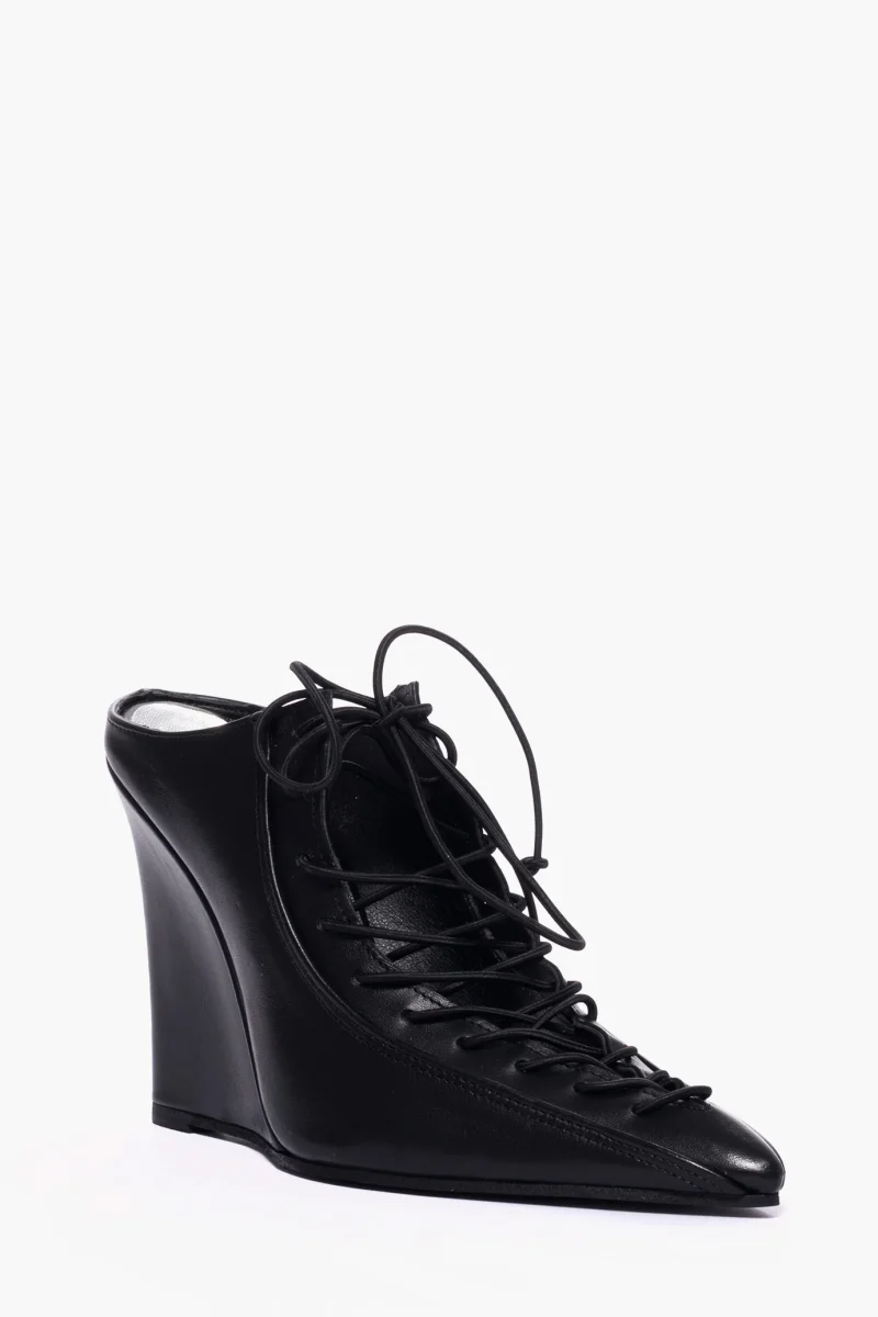Sabot pelle nero con lacci 1725 - immagine 3