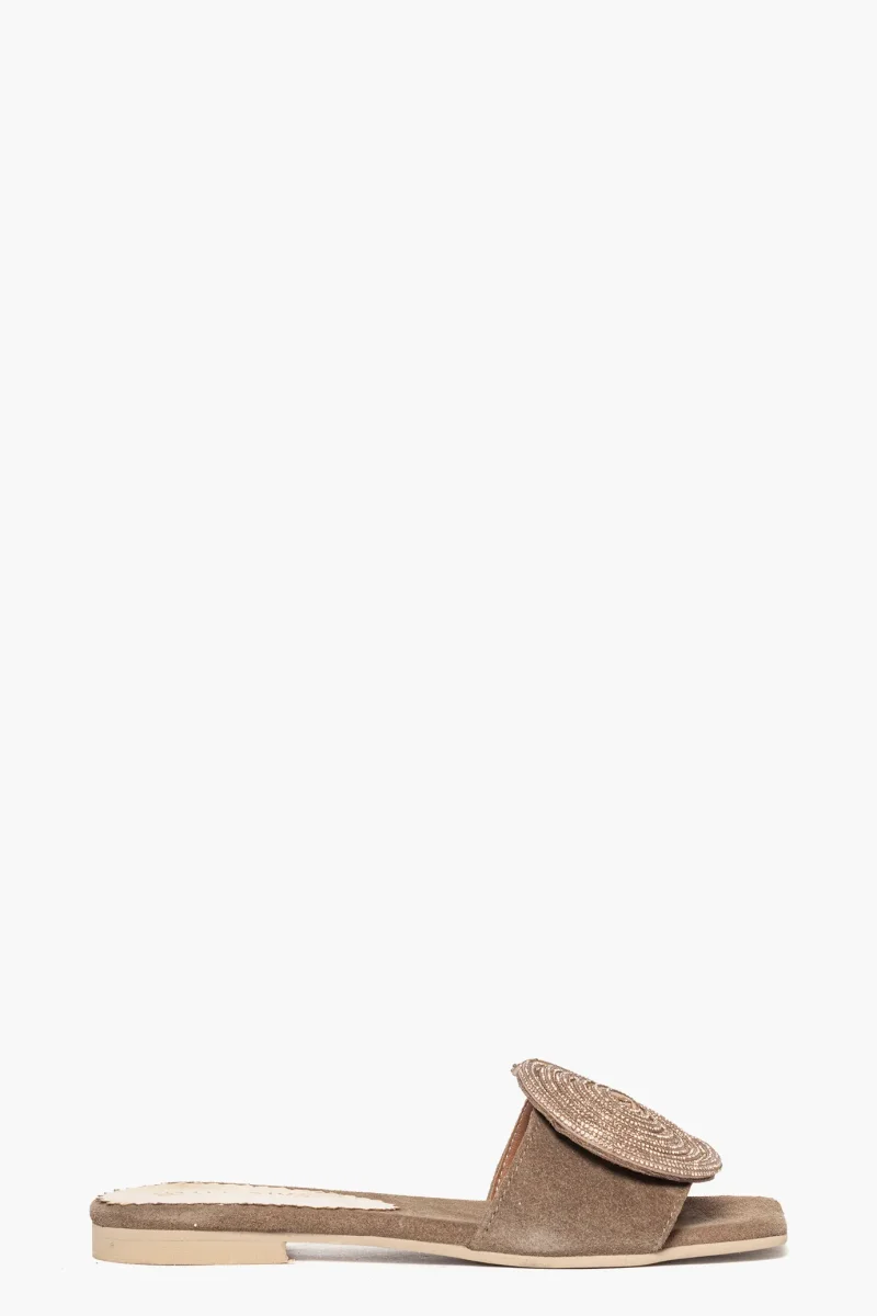 Ciabatta Ludovica Girella camoscio taupè e strass taupè