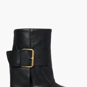 Stivaletti con risvolto alla caviglia pelle nero e fibbia oro 1720