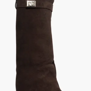 Stivali Annachiara 6 camoscio cioccolato con risvolto e zeppa