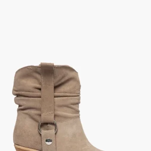 Stivaletti alla caviglia camoscio taupè accessorio argento Irene Zen