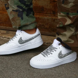 Nike Court Vision Low Silver Glitter e cuore