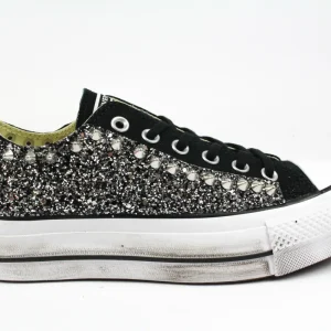 Converse All Star Platform Bassa Black Silver Glitter & Borchie