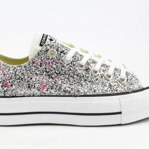 Converse All Star Platform Bassa White Silver Glitter & Vernice