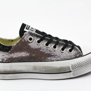 Converse All Star Platform Bassa Silver Paillettes & Glitter