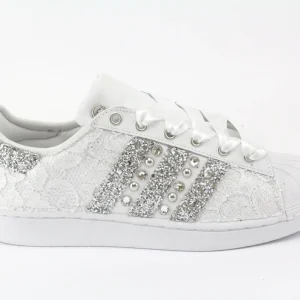Adidas Superstar Pizzo White Glitter Argento Borchie & Strass