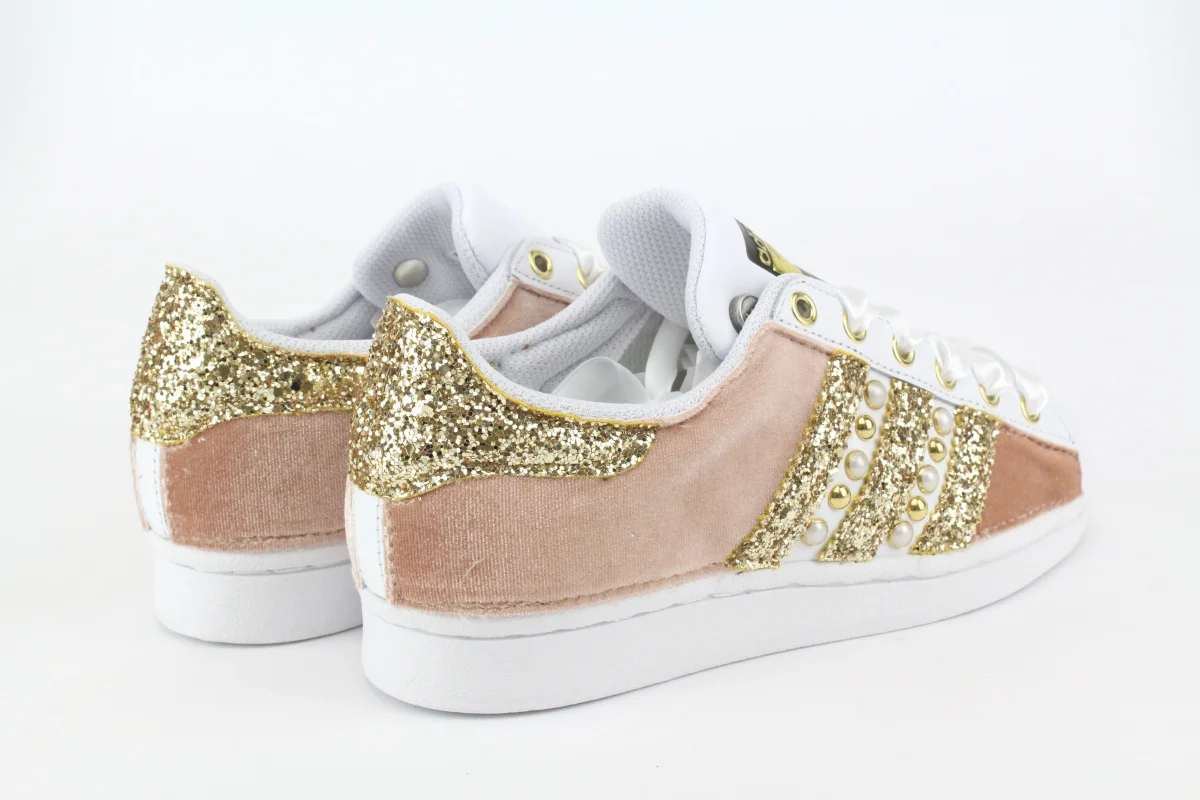 Adidas Superstar Velluto Rosa & Oro - immagine 5