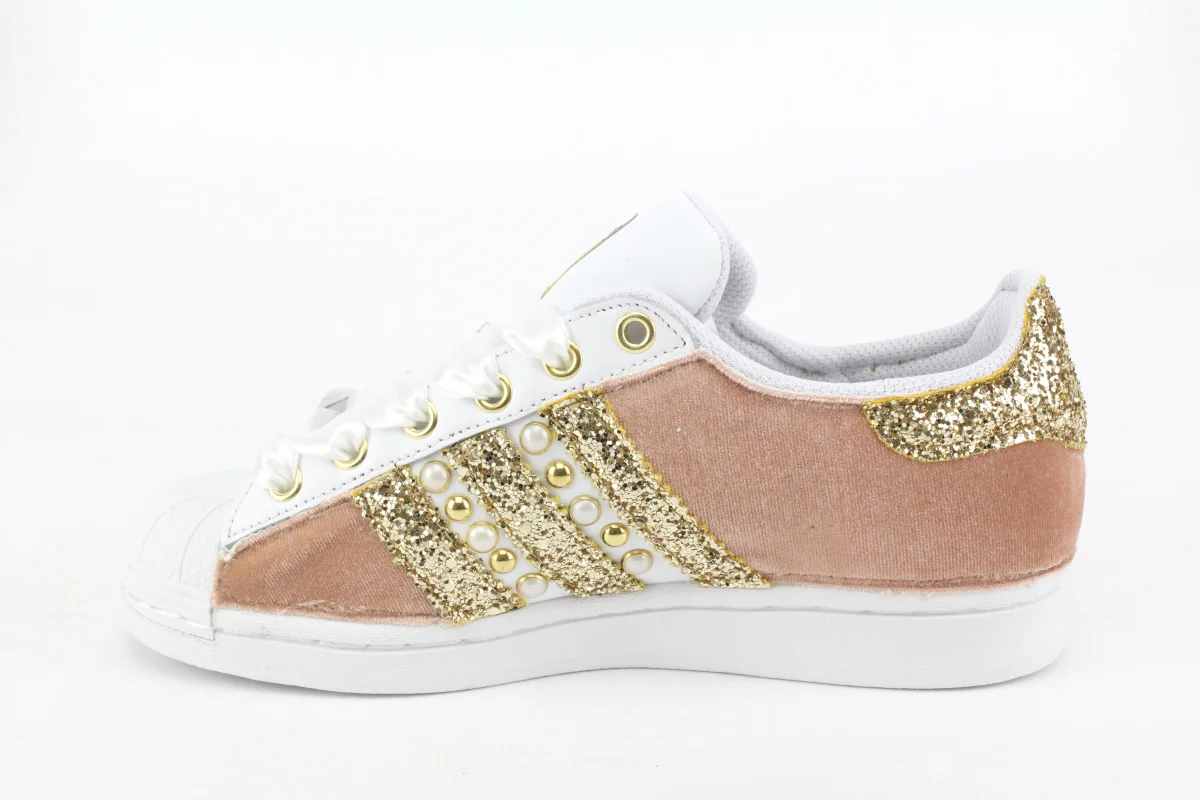 Adidas Superstar Velluto Rosa & Oro - immagine 3