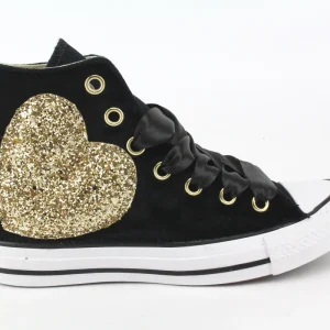 Converse All Star Black Velluto Cuore Glitter & Strass