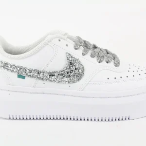 Nike Court Vision Low Platform Silver Glitter & Ricamo