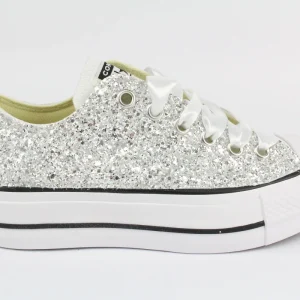 Converse All Star Platform Bassa Total Glitter Silver White & Strass