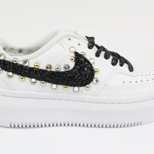Nike Court Vision Low Platform Black Glitter Borchie & Strass