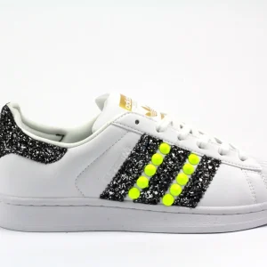 Adidas Superstar Yellow Fluo & Black Silver Glitter