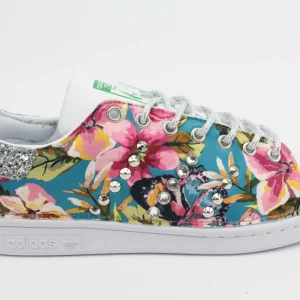 Adidas Stan Smith Fiori Silver Glitter & Borchie