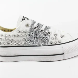 Converse All Star Platform Bassa White Borchie & Silver Glitter