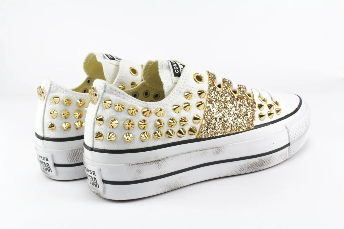Converse All Star Platform Bassa White Borchie & Gold Glitter - immagine 5