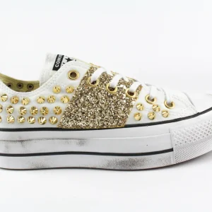 Converse All Star Platform Bassa White Borchie & Gold Glitter