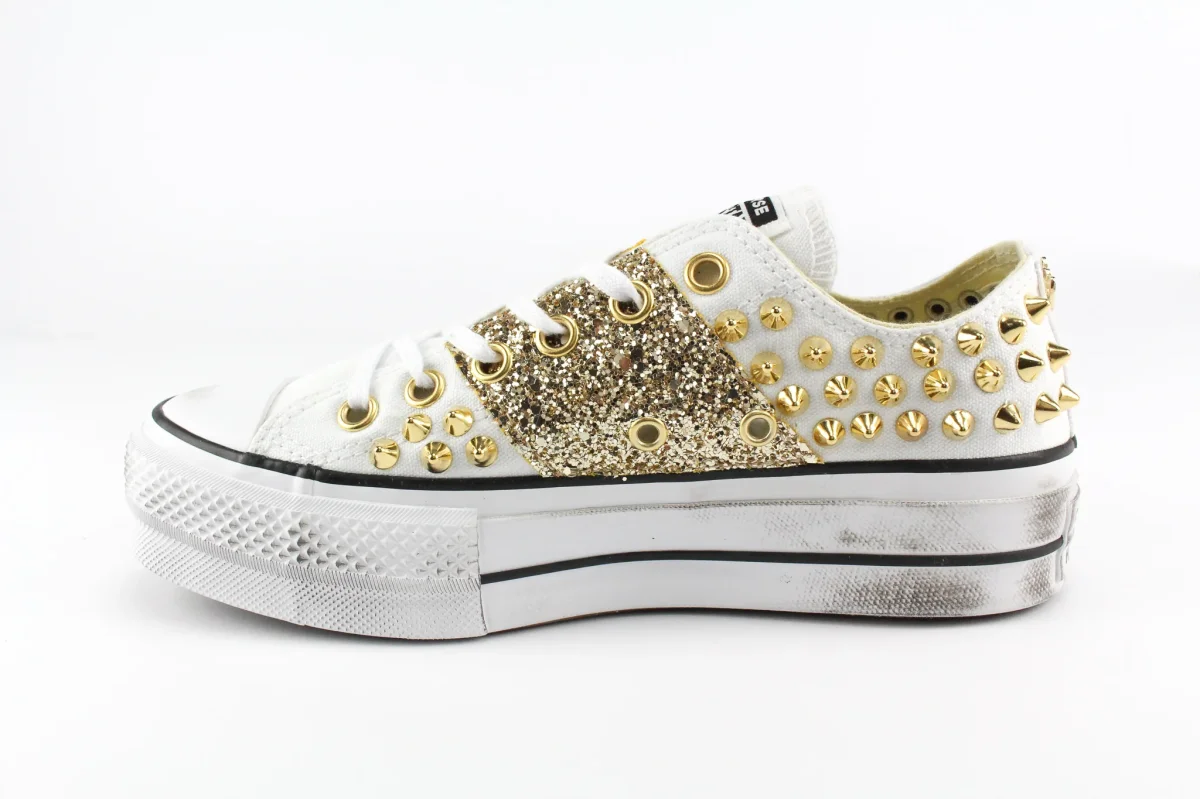Converse All Star Platform Bassa White Borchie & Gold Glitter - immagine 3
