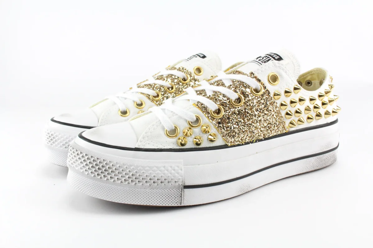 Converse All Star Platform Bassa White Borchie & Gold Glitter - immagine 4