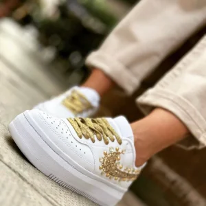 Nike Court Vision Low Platform Gold Glitter Borchie & Strass