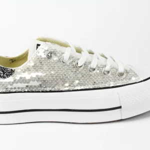 Converse All Star Platform Bassa Silver Paillettes & Black Silver Glitter