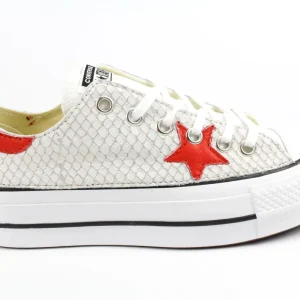 Converse All Star Platform Bassa Total Pitone White & Pelle Rossa