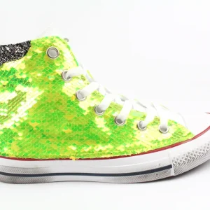 Converse All Star White & Giallo Fluo Paillettes