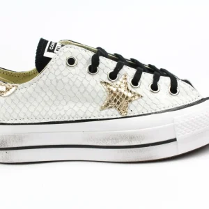 Converse All Star Platform bassa Black Total Pitone White & Laminato Gold