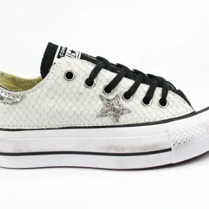 Converse All Star Platform Bassa Black Total Pitone White & Laminato Silver
