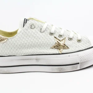 Converse All Star Platform Bassa Total Pitone White & Laminato Gold